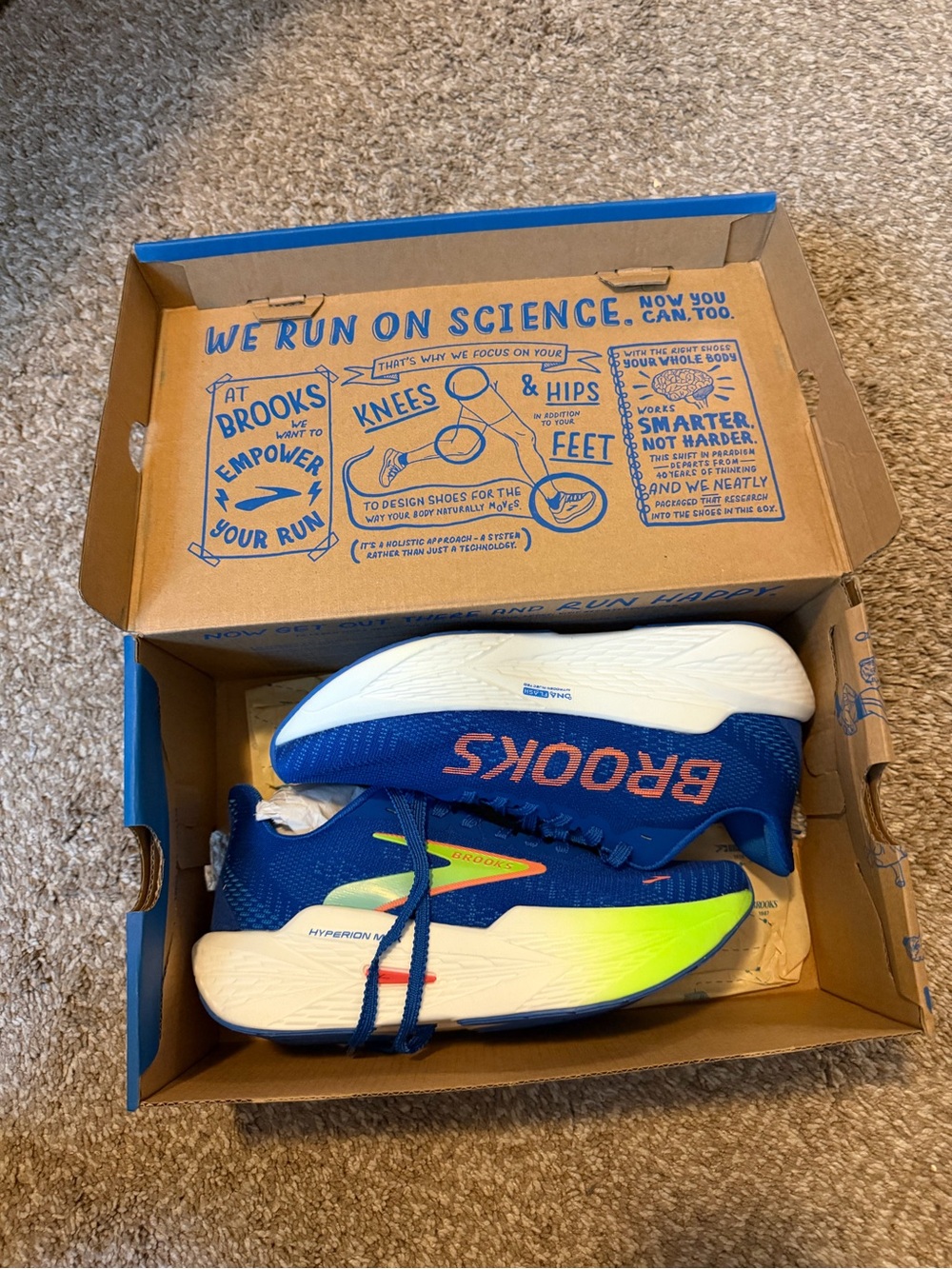 Brooks Women's Running Shoes in Royal Blue with Neon Green and Orange Accents - Picture 11 of 13